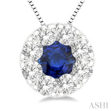 1/3 ctw Round Cut and 3.8MM Sapphire Lovebright Diamond Precious Pendant With Chain in 14K White Gold