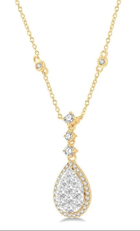 1 Ctw Pear Shape Round Cut Diamond Lovebright Necklace in 14K Yellow and White Gold