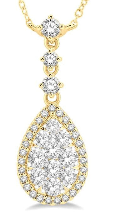 1 Ctw Pear Shape Round Cut Diamond Lovebright Necklace in 14K Yellow and White Gold