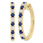 Load image into Gallery viewer, 1.80 MM Round Shape Sapphire and 1/4 Ctw Round Cut Diamond Precious Hoop Earring in 10K Yellow Gold