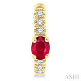 1/10 ctw Petite 4X3 MM Oval Cut Ruby and Round Cut Diamond Fashion Huggies in 10K Yellow Gold