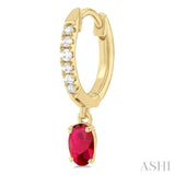 1/8 ctw Petite 5x3 MM Oval Cut Ruby and Round Cut Diamond Precious Fashion Huggies in 10K Yellow Gold