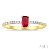 1/10 ctw Petite 5x3 MM Emerald Shape Ruby and Round Cut Diamond Precious Fashion Ring in 10K Yellow Gold