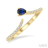 1/10 ctw Petite 4X3 MM Pear Cut Sapphire and Round Cut Diamond Precious Fashion Ring in 10K Yellow Gold