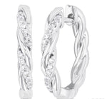 Load image into Gallery viewer, 1/10 Ctw Entwined Front Round Cut Diamond Fashion Hoop Earring in 10K White Gold