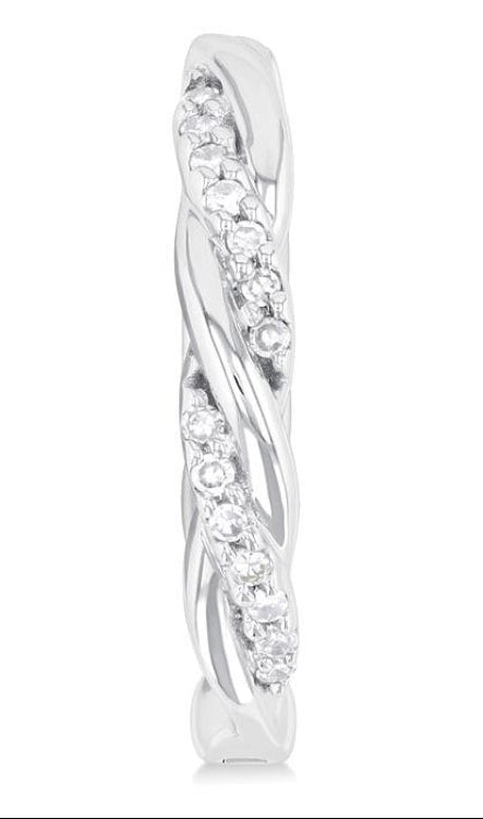 1/10 Ctw Entwined Front Round Cut Diamond Fashion Hoop Earring in 10K White Gold