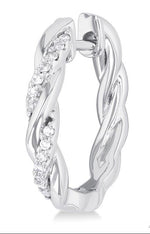 Load image into Gallery viewer, 1/10 Ctw Entwined Front Round Cut Diamond Fashion Hoop Earring in 10K White Gold