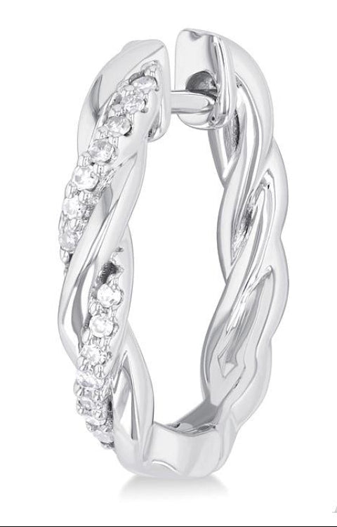 1/10 Ctw Entwined Front Round Cut Diamond Fashion Hoop Earring in 10K White Gold