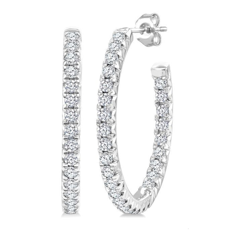 3/4 Ctw French Pave Set Round Cut Diamond Fashion Half Hoop Earring in 14K White Gold