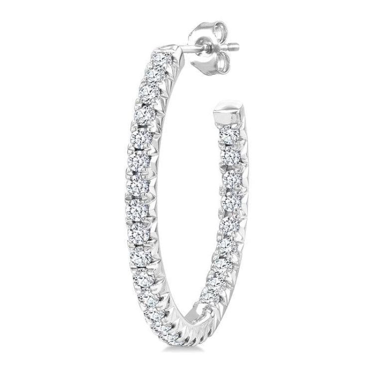 3/4 Ctw French Pave Set Round Cut Diamond Fashion Half Hoop Earring in 14K White Gold