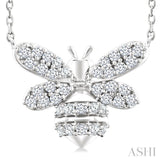 1/4 Ctw Petite Bumble Bee Round Cut Diamond Fashion Pendant With Chain in 10K White Gold