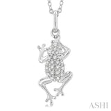 1/6 ctw Amphibian Petite Frog Round Cut Diamond Fashion Pendant With Chain in 10K White Gold