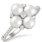 Load image into Gallery viewer, 5x5 MM Round Shape Floral Cultured Pearls and 1/6 Ctw Round Cut Diamond Fashion Ring in 10K White Gold
