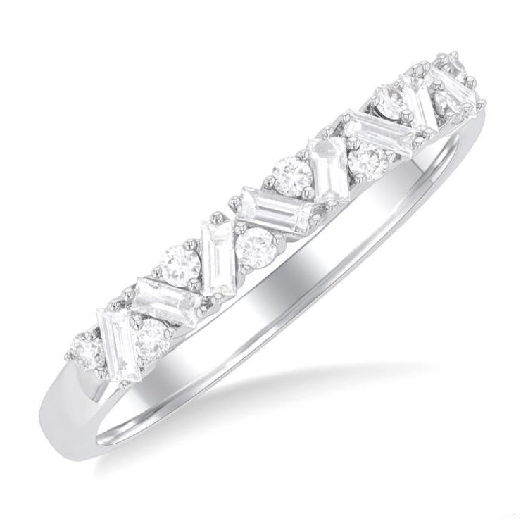 1/3 Ctw Zig Zag Scatter Baguette and Round Cut Diamond Fashion Band in 14K White Gold