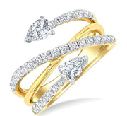 1 Ctw East West Pear and Round Cut Diamond Split Open-End Fashion Ring in 14K Yellow Gold