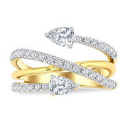 1 Ctw East West Pear and Round Cut Diamond Split Open-End Fashion Ring in 14K Yellow Gold