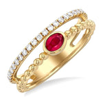Load image into Gallery viewer, 4x3 MM Oval Shape Ruby and 1/5 Ctw Round Cut Diamonds Precious Fashion Split Twin Ring in 10K Yellow Gold