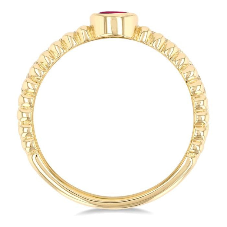 4x3 MM Oval Shape Ruby and 1/5 Ctw Round Cut Diamonds Precious Fashion Split Twin Ring in 10K Yellow Gold