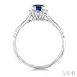 1/5 ctw Hexagon Shape 6X4MM Oval Cut Sapphire & Baguette and Round Cut Diamond Halo Precious Ring in 10K White Gold