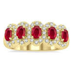 Load image into Gallery viewer, 4x3 MM Oval Cut Ruby and 1/3 Ctw Round Cut Diamond Precious Wedding Band in 14K Yellow Gold