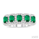 1/2 ctw Emerald Shape 4x3 MM Precious Emerald and Round Cut Diamond Wedding Band in 14K White Gold