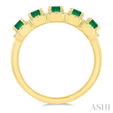 1/2 ctw Emerald Shape 4x3 MM Precious Emerald and Round Cut Diamond Wedding Band in 14K Yellow Gold