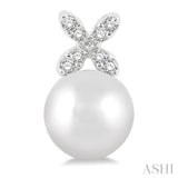 1/20 ctw Petite 4-Petal Flower 5.5 MM Cultured Pearls and Round Cut Diamond Fashion Stud Earring in 10K White Gold