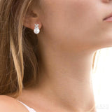 1/20 ctw Petite 4-Petal Flower 5.5 MM Cultured Pearls and Round Cut Diamond Fashion Stud Earring in 10K White Gold