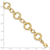 14k Polished and Textured Fancy Link Bracelet