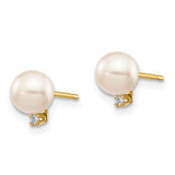 14k 5-6mm White Round Akoya Saltwater Cultured Pearl and .02 Carat Diamond Post Earrings