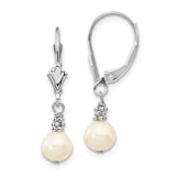 14k White Gold 5-6mm White Semi-round Freshwater Cultured Pearl Dangle Leverback Earrings