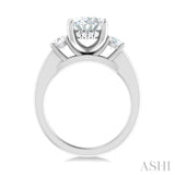 1/2 Ctw Tri-Mount Past, Present and Future Oval Shape Center Round Cut Diamond Semi Mount Engagement Ring in 14K White Gold