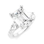 Load image into Gallery viewer, 1/2 Ctw Tri-Mount Emerald Shape Center Pear and Round Cut Diamond Semi-Mount Engagement Ring in 14K White Gold