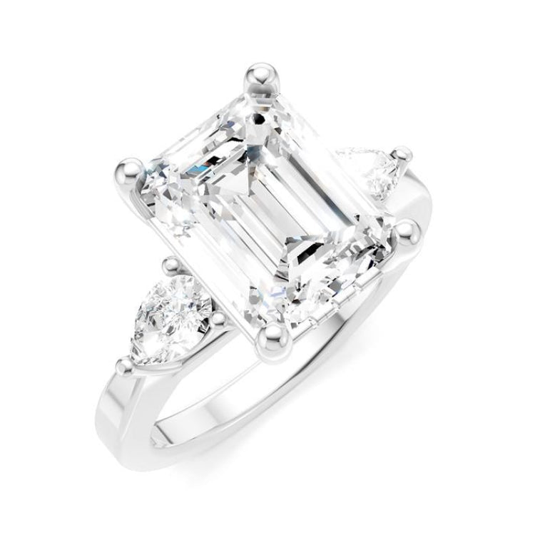 1/2 Ctw Tri-Mount Emerald Shape Center Pear and Round Cut Diamond Semi-Mount Engagement Ring in 14K White Gold