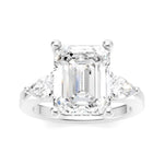 Load image into Gallery viewer, 1/2 Ctw Tri-Mount Emerald Shape Center Pear and Round Cut Diamond Semi-Mount Engagement Ring in 14K White Gold