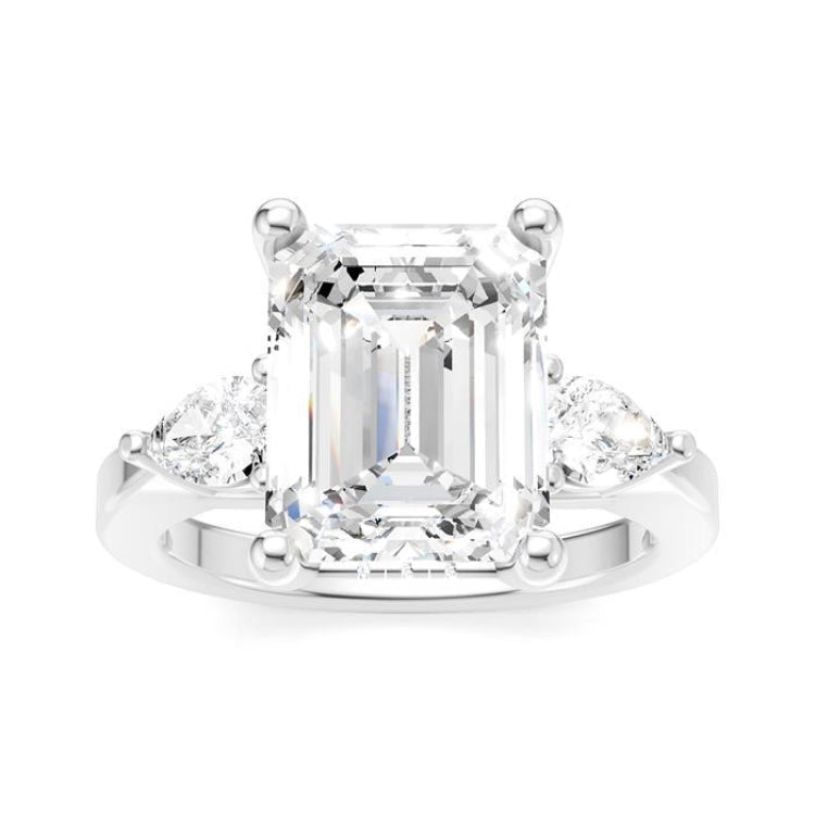 1/2 Ctw Tri-Mount Emerald Shape Center Pear and Round Cut Diamond Semi-Mount Engagement Ring in 14K White Gold