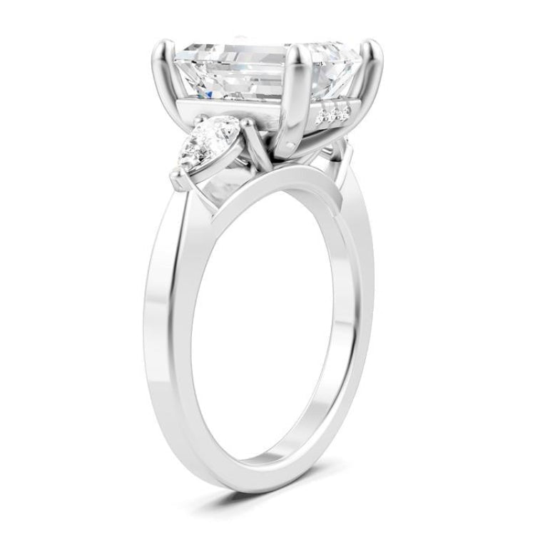 1/2 Ctw Tri-Mount Emerald Shape Center Pear and Round Cut Diamond Semi-Mount Engagement Ring in 14K White Gold