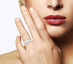 Load image into Gallery viewer, 1/2 Ctw Tri-Mount Emerald Shape Center Pear and Round Cut Diamond Semi-Mount Engagement Ring in 14K White Gold