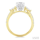 3/8 ctw Marquise and Round Cut Diamond Semi-Mount Engagement Ring in 14K Yellow and White Gold