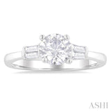 1/5 ctw Baguette Cut Diamond Round Shape Semi-Mount Engagement Ring in 14K White Gold