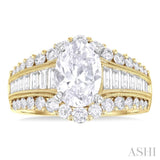 1 1/2 ctw Baguette and Round Cut Diamond Oval Shape Semi-Mount Engagement Ring in 14K Yellow and White Gold