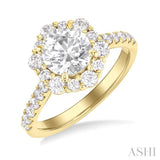 3/4 Ctw Scalloped Hexagon Centerpiece Circular Shape Round Cut Diamond Semi Mount Engagement Ring in 14K Yellow Gold