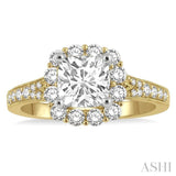 5/8 Ctw Cushion Shape Mount Round Cut Diamond Semi-Mount Engagement Ring in 14K Yellow and White Gold