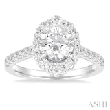 3/4 Ctw Scalloped Oval Centerpiece Circular Shape Round Cut Diamond Semi Mount Engagement Ring in 14K White Gold