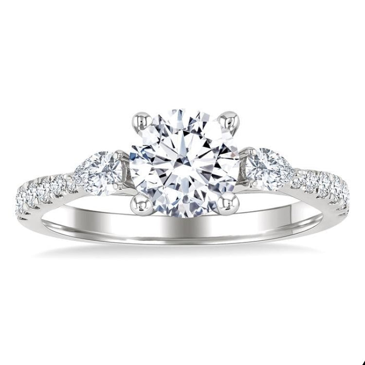 3/8 Ctw Pear and Round Cut Diamond Semi-Mount Engagement Ring in 14K White Gold