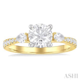 3/8 ctw Pear and Round Cut Diamond Semi-Mount Engagement Ring in 14K Yellow and White Gold