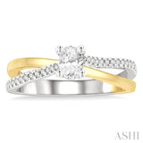 1/6 Ctw Oval Shape Two Tone Criss Cross Round Cut Diamond Semi-Mount Engagement Ring in 14K White and Yellow Gold