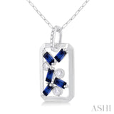 4X2MM Scatter Baguette Cut Sapphire and 1/6 ctw Round Cut Diamond Precious Fashion Pendant With Chain in 14K White Gold