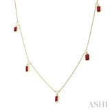 5x3 MM Octagonal Shape Ruby and 1/4 Ctw Round Cut Diamonds Precious Station Necklace in 14K Yellow Gold