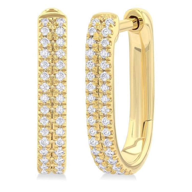 1/5 Ctw Twin Row Round Cut Diamond Fashion Hoop Earring in 10K Yellow Gold
